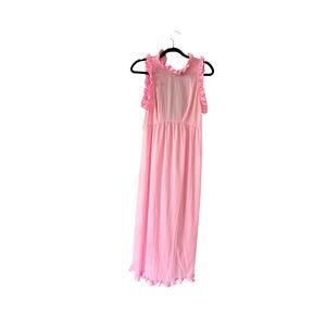 1960s Movie Star Bubblegum Pink Keyhole Back Slip Dress/ Nightgown with Ruffle